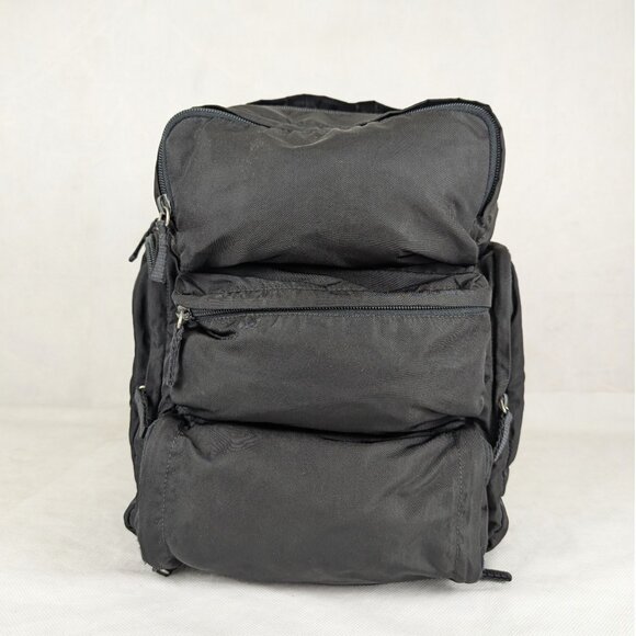 Auth PRADA Milano Triangular Plate Nylon Multipocket Messenger Black BACKPACK - Picture 1 of 12